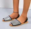 Sandalet Yaz Kadın Bayanlar Flats Ayakkabı Toka Kare Topuklu Kadın Ayakkabı Günlük Kadın Artı Boyut 43