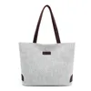 Sac fourre-tout décontracté pour femmes, sac à bandoulière de grande capacité pour ordinateurs portables, sac à main de Shopping en coton avec poignée en cuir et lin, fourre-tout Portable Simple 240127