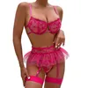 Conjuntos de sutiãs sexy dia dos namorados presente lenceria extrema roupa interior luxo erótico rosa cor mulheres garter lingerie sutiã e calcinha