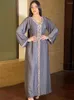 Roupas étnicas Vestido Muçulmano Mulheres Strass Cor Sólida V-Pescoço Longo Jalabya Árabe Dubai Omã Qatar Turco Abaya Marroquino Kaftan