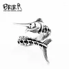 Cluster Rings BEIER 316L Stainless Steel Trendy Animal Fish Ring Unique Gun Bone Fashion Jewelry Gift Drop LLBR8-631R