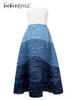 Casual Dresses TWOTWINSTYLE Strapless Colorblock Denim Women Slash Neck Sleeveless High Waist Spliced Pockets Dress Female Summer 2024