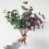 5PC 3D感触ラテックスフィルムユーカリ葉3フォーク人工緑の植物結婚式の花のアレンジブーケラグジュアリーホームデコレーション240127