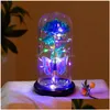 Couronnes de fleurs décoratives Lampe artificielle de lumière rose avec papillon et fleurs LED colorées en verre Cadeaux alimentés par batterie pour Drop Dhqck