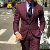 Men's Suits Burgundy Classic Men 3 Pieces Tuxedo Peak Lapel Groomsmen Wedding Set Fashion Business Blazer Jacket Pants Vest