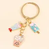 Keychains 2024 Trendy Söt emalj Mjölk Tea Glasshängen Keychain Creative Snack Key Rings for Women Män PAGS BIL DECORMEY