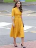 Party Dresses Kate Middleton Princess Fashion Elegant Summer Women's Belt Slim Casual Vintage High Quality Yellow Midi Dress