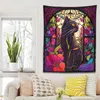 Tapestries Mystery Cat Tapestry Wall Hanging Stained Glass Floral Art Print Cute Decor Lovers Gift Boho Home Room