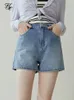 Shorts pour femmes FSLE Style décontracté Denim classique pour femmes été 2024 haute rue tout-match américain rétro couleur unie femme