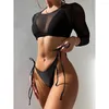 Vrouwen Badmode Sexy Lange Mouw Bikini 2024 Vrouwen Vrouwelijke Badpak 3 Delige Set String Braziliaanse Cover Up Beach Wear badpak