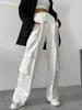 Damesbroek Clacive Mode Losse Witte Cargo Dames Casual Hoge Taille Volledige Lengte Elegante Zakken Rechte Broek Streetwear