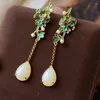 Dangle Earrings Natural Hetian White Jade S925 Sterling Silver Retro National Style Water Drop Flower Stud Simple Exquisite