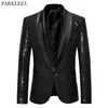 Zwart Pailletten Een Knop Sjaalkraag Jasje Mannen Bling Glitter Nachtclub Prom DJ Blazer Stadium Kleding voor Zangers 240124