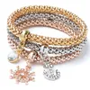 Charm-Armbänder, 3 Stück/Set, goldenes silbriges Roségold, Maiskettenarmband, Baum des Lebens, Herzform, elastische Kombination, Uhrenmarke