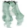 Vocaloid Iatsune Miku Hakkında Detaylar Çift Yeşil Ponytails Sentetik Cosplay Peruk Kadınlar için 339b