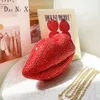 dai ni xi luxury luxury red sexy full diamond lips shape crystal hikningbag