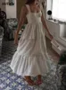 Casual Dresses Women's Summer Maxi Dress Boho Sleeveless Spaghetti Strap Smocked Tiered Long Beach Sun Slim Ruffles A Line