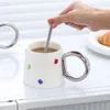 Tassen 360 ml nordische Keramik-Kaffeetasse mit Rührlöffel, Diamant-dekorativer Trinkbecher, spülmaschinenfest, niedliches Trinkgeschirr