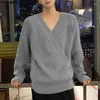 Chemises décontractées pour hommes 2024 Hommes Pulls Couleur Solide Tricoté Col V Manches Longues Mâle Cardigan Streetwear Style Coréen Lâche Kimono S-5XL