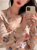 Chemisier Femme Automne Mode Élégant Fée Papillon Imprimé Chemises Vintage Slim Doux Y2k Blusas Col en V Harajuku Manches Longues Chemisier Femmes