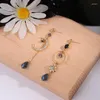 Boucles d'oreilles pendantes en cristal doux pour femmes, goutte circulaire géométrique, longue lune asymétrique, mode bijoux de mariage bleu, 2024