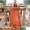 Table Runner Ru075E Custom Made Durable Wedding Gift Soft Cotton Gold B Pink Dusty Yellow Ivory Navy Cheesecloth Gauze Table Runner 22 Dh2Nq