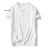 Chemises de marque pour hommes à manches courtes en coton et lin chemises décontractées pour hommes t-shirt blanc Masculina hauts Harajuku vêtements pour hommes solides