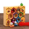 3D Wooden Leaning Educatinal Toys Children Montessori Early Education Beehive Game Childhood Color Cognitive Clip Small Bee Toy 240131