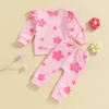 Set di abbigliamento FOCUSNORM 0-3Y Vestiti adorabili per bambine 2 pezzi Felpa con pullover a maniche lunghe con stampa floreale Pantaloni casual