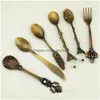 Ensembles de couverts Ensemble de couverts royaux sculptés petit café fourchettes à dessert cuillères vaisselle cuisine barre à manger accessoire livraison directe maison Ga Dhbat