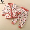 Conjuntos de roupas outono inverno crianças algodão-acolchoado meninos meninas dos desenhos animados floral engrossar casaco quente com calças bebê pijamas sleepwear