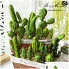 Couronnes de fleurs décoratives 4pcs vert mousse artificielle cactus succulents figue de Barbarie plante en pot sans pot bureau à domicile bureau bricolage Hou Dhcwv