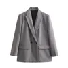 Women's Suits TRAF Grey Oversize Long Blazer Women Double Breasted Blazers For Autumn Office Jacket Masculine Woman 2024