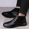 Boots Office Oxford Business Warm Man Black Shoes Snow Formal Ankle Boot Genuine Leather Luxe Winter Men