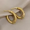 Pendientes de aro Flashbuy 316L de acero inoxidable ovalado grueso para mujer encanto Color dorado joyería de moda regalo