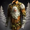 Мужские повседневные рубашки 2024, рубашка с 3D-принтом Санта-Клауса и рождественской елки, длинный рукав, эластичная ткань в четырех направлениях, топ большого размера