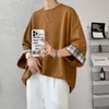 Primavera verão camisetas masculinas mulheres oversized 2xl estilo coreano solto xadrez camiseta casual sete mangas camiseta masculino branco 240118