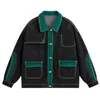 Patchwork Denim Jacket Men Women line Design Turndown Collar Loose Casual Vintage Coat Unisex Varsity Bomber Outwear Autumn 240122