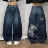 Damesjeans Amerikaanse modieuze oversized schedels print hoog getailleerde wijde pijpen dames harajuku gepersonaliseerde straat casual joggingbroek