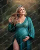 Casual Dresses Glitter Sequins Lace Maternity Full Sleeves V Neck Pregnancy Dress For Po Shoot Elegant Women Prom Party Gowns