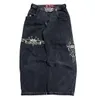 JNCO Jeans Mens Harajuku retro Hip Hop Skull Haft workowane dżinsy dżinsy spodnie 90S Street Gothic szerokie spodnie Streetwear 240122