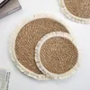 Table Mats Bohemian Tassel Straw Woven Placemats Thick Mat Bushel Cup Coaster Knitting Plate For Wedding Dinning Decor