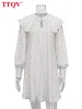Klänningar TTQV Fashion Doll Collar White Plaid Mini Dress Casual Long Sleeve Office Lady Dress Elegant Loose Ruffle Dresses for Women 2022