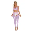 Bh's Sets Dames Glanzende outfit Yoga Fitness Gymnastiek Workout Fietsen Sportkleding Crop Tank Top Met Hoge Taille Legging Clubwear Nachtkleding