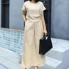 Women's Two Piece Pants 2 Pcs/Set Chic T-shirt Set Round Neck Match Shoes Pieces Deep Crotch Summer Top