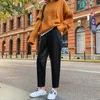 Calças femininas 2024 outono inverno preto falso couro elástico cintura feminina pu harem streetwear calças chiques