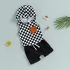 0421 Lioraitiin 03Years Baby Boy 2pcs Summer Outfits Checkerboard Print Mouwloze hoodie T -shirt Stretch shorts Set 240131