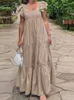 2024 Zanzea moda Summer Ruffles sukienka świąteczna Kobiety Square Szyja Krótkie rękawy swobodny sundress solidny plaż