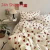 Fashion Style Pink Black Bedding Set Soft Flower Duvet Cover Pillowcase Bed Flat Sheet Set For Girl Double Queen King Bedclothes 240127