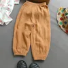 Pantalon d'été en coton pour filles, décontracté, en lin, ample, PP, pour bébés garçons, lanterne douce et respirante